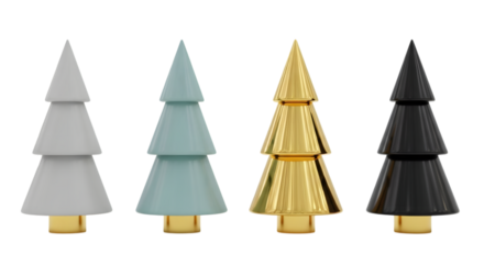 Four stylized christmas trees isolated on transparent background