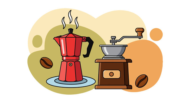 red coffee maker and grinder clip art preview