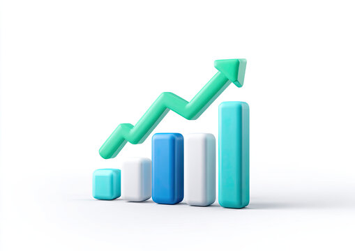 3D graphic of a rising bar chart