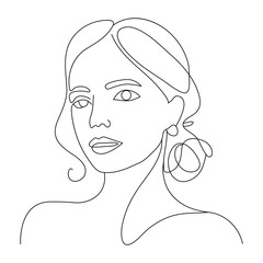 Elegant single line drawing of a woman s profile with flowing hair