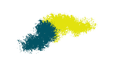 A yellow and blue powder splash for creating vibrant Holi festival designs & making grunge-style sports team graphics. This colorful gulal splatter is isolated on a transparent background.