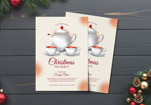 Festive Christmas Tea Party Invitation Template