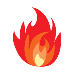 Vibrant, Stylized, simple vector icon graphic, red and orange flame isolated on a white background