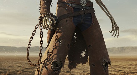 Skeleton cowboy figure with chains