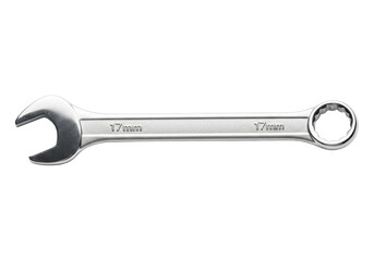 Silver wrench on a white background, showcasing its design and functionality for mechanics