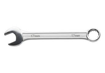 Silver wrench on a white background, showcasing its design and functionality for mechanics