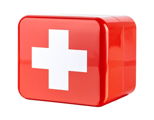 Obraz premium Classic red safety box with a white cross symbol isolated on transparent background PNG