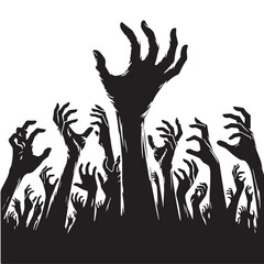 Black Zombie Hand Rising Silhouette Vector Illustration design, Solid White Background