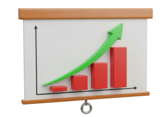 3d bar chart with upward trending green arrow isolated on transparent background