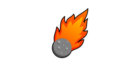 Burning meteor asteroid with fire flame icon for space design