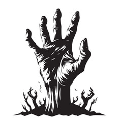 Black Zombie Hand Rising Silhouette Vector Illustration design, Solid White Background