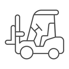 Forklift, warehouse truck thin line icon, manufacturing logistic concept, lifting vehicle, transporting sign on white background, outline style icon for mobile and web design. Vector graphics.