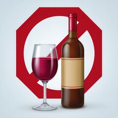 No Alcohol Sign with Wine Bottle and Glass prohibition