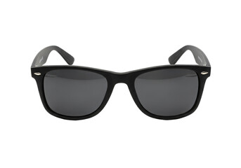 Stylish black sunglasses with dark lenses centered against a plain background, ideal for fashion