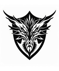 Obraz premium Dragon Shield: A stylized and intricate illustration of a dragon head emblazoned upon a heraldic shield, creating a striking symbol of strength, power, and ancient lore.