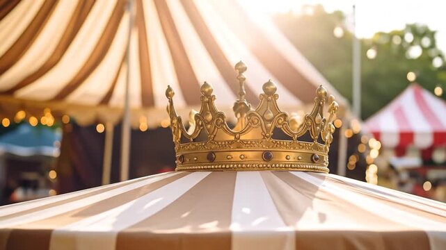 Golden Crown on Circus Tent: Royalty, Celebration, and Festive Atmosphere