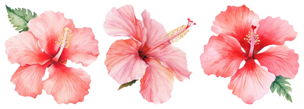Vibrant watercolor hibiscus flowers