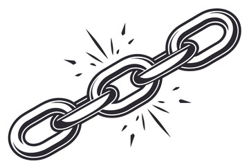 Strong metal chain link breaking with explosive energy burst