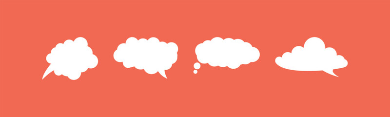 Set of four blank, cloud-shaped speech bubbles. Vector illustration for thought, idea, and communication design