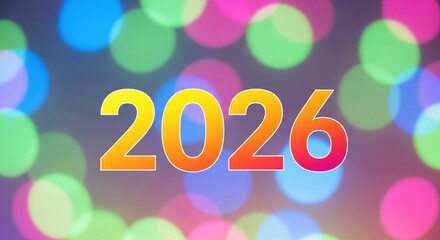 Colorful 2026 new year celebration with vibrant bokeh background