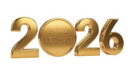 Isolated golden 2026 New Year sign, rendered design for holiday banner in December, event