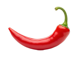 Vibrant red chili pepper isolated on a white background, highlighting its glossy texture and shape