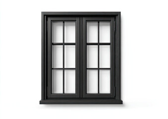 Black double-hung window, with a classic design and divided panes