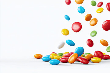 Fototapeta premium Colorful round candies falling and piling