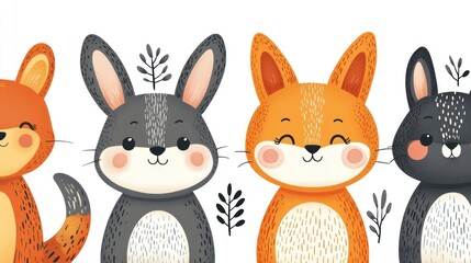 Cute cartoon animals, joyful expressions