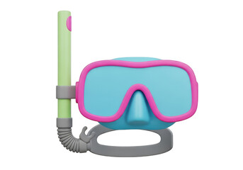 Brightly colored snorkel mask and tube for underwater exploration isolated on transparent background