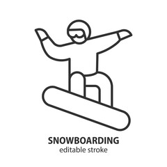 Snowboarder line icon. Snowboarding symbol. Editable stroke. Vector illustration.