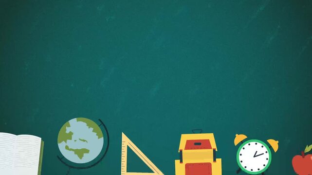 halkboard with texture and stationery vector element animation, education or ads content purpose, 4K animation