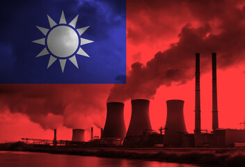 Coal Fired Power Plant with Taiwan National Flag Overlay