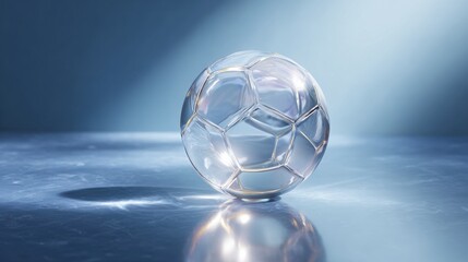 Crystal Clear Soccer Ball on Reflective Surface Stunning Sports