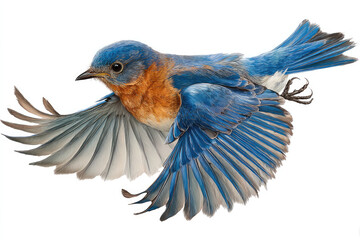 Bluebird in flight against white background (4)
