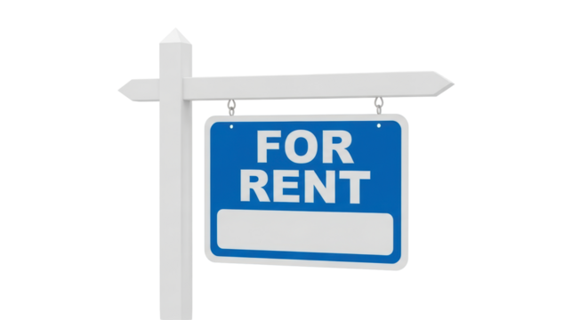 Isolated Real Estate "For Rent" Sign with Space for Info and Direction Arrow Ready for Sale