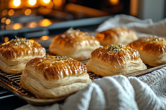 Oven fresh puff pastries with sesame topping high resolution picture