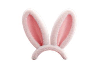 Fototapeta premium Pink and white furry bunny ears headband on white background, cut out