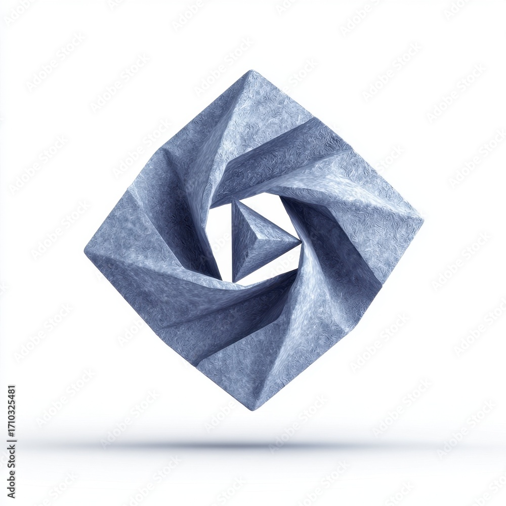 Poster abstract 3d render of a blue stone geometric shape with a swirling pattern ideal for modern design a