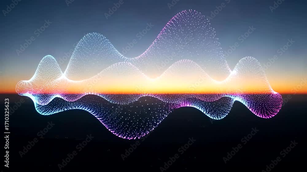 Poster abstract data visualization over sunset background representing information analysis