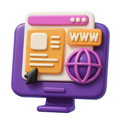  Purple WWW Monitor Web Access 3D PNG