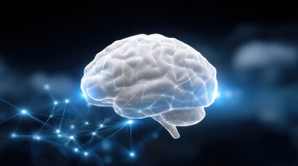 Fototapeta premium A glowing, digital representation of a brain, symbolizing intelligence, neural connections, and advanced technology in a futuristic environment.