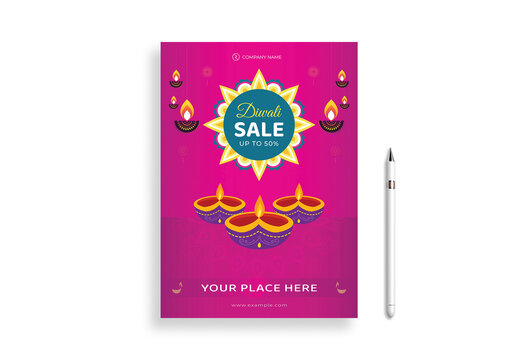 Happy Diwali Festival Sale Flyer Template with Illustration