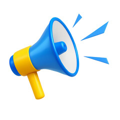  Blue and Yellow Megaphone Emitting Sound Waves 3D PNG Background Removed