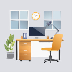 Modern Home Office Workspace with Desk Chair and Computer