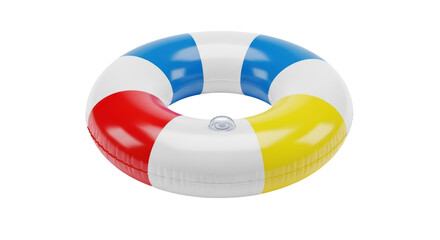 Isolated inflatable swim ring in blue, red, yellow colors for floating in a swimming pool © Sergiu