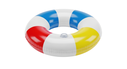 Isolated inflatable swim ring in blue, red, yellow colors for floating in a swimming pool