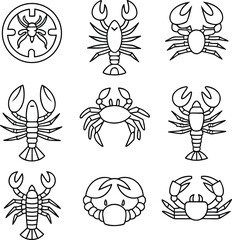 Obraz premium Line art sea fish animal icon set 
