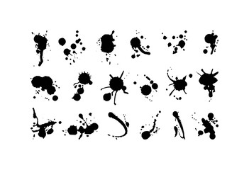Collection of Black Ink Splatter and Blot Brush Stroke Elements