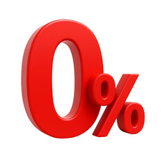  3D Zero Percent Red Symbol Transparent PNG  
